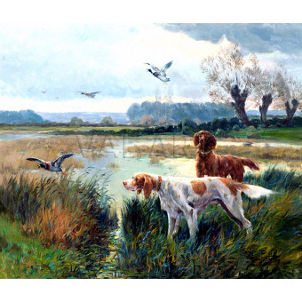 РЕПРОДУКЦИИ НА КАРТИНИ Ловни кучета с излитащи патици (1880)